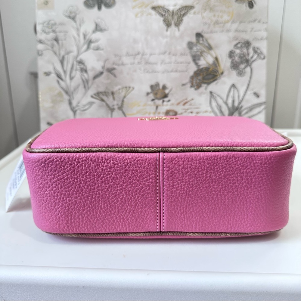 Coach Jamie Pink Tan Leather Crossbody Camera Bag CBM24 Signature Trim Print - Picture 9 of 16